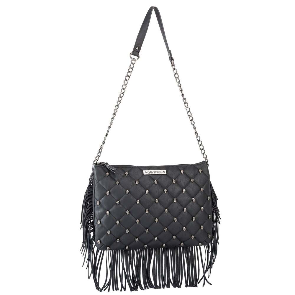 Quilted Skulls Fringe Handbag